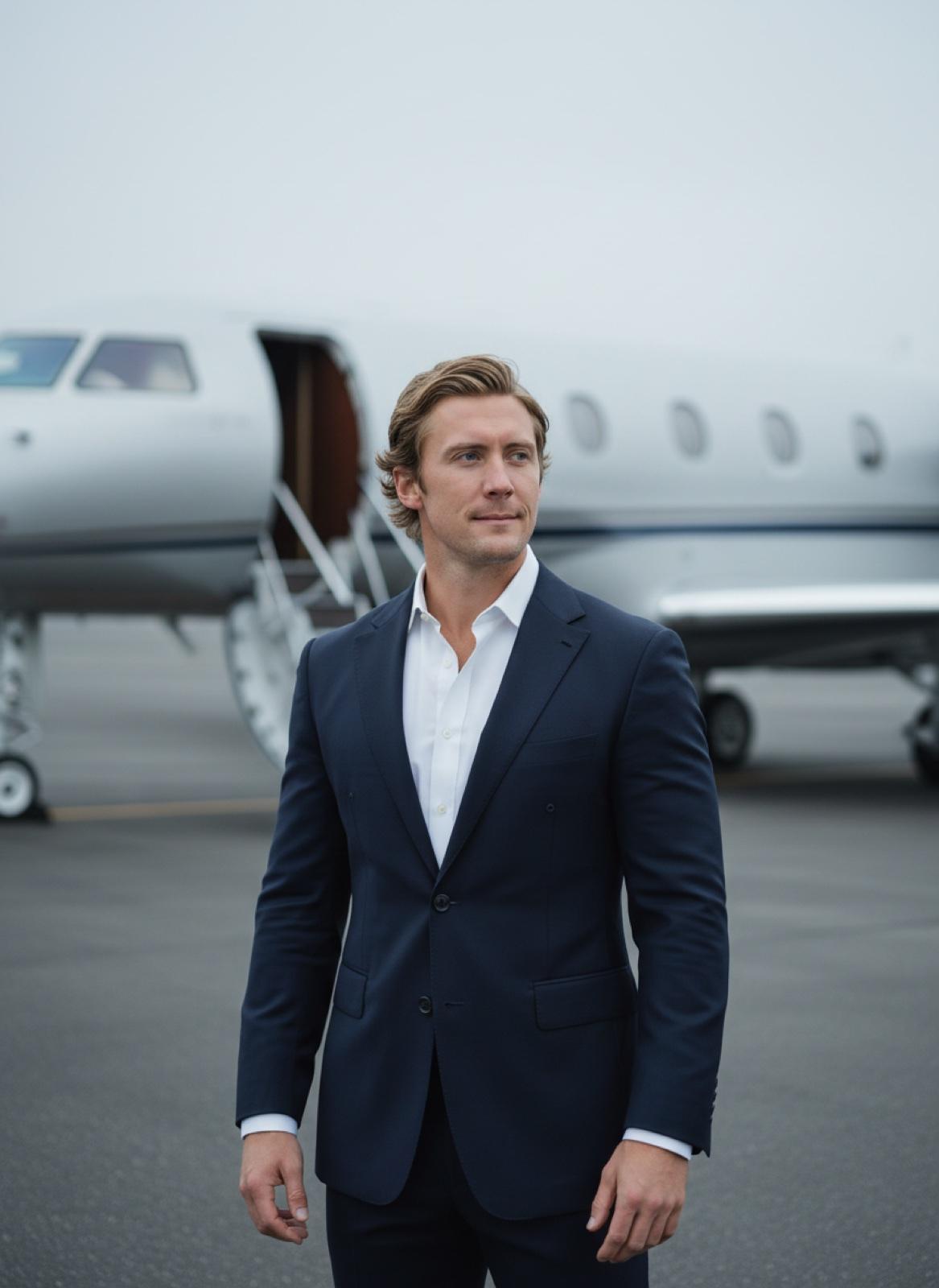 Tyler Hults, Founder of TRH Aviation, on a private aviation ramp