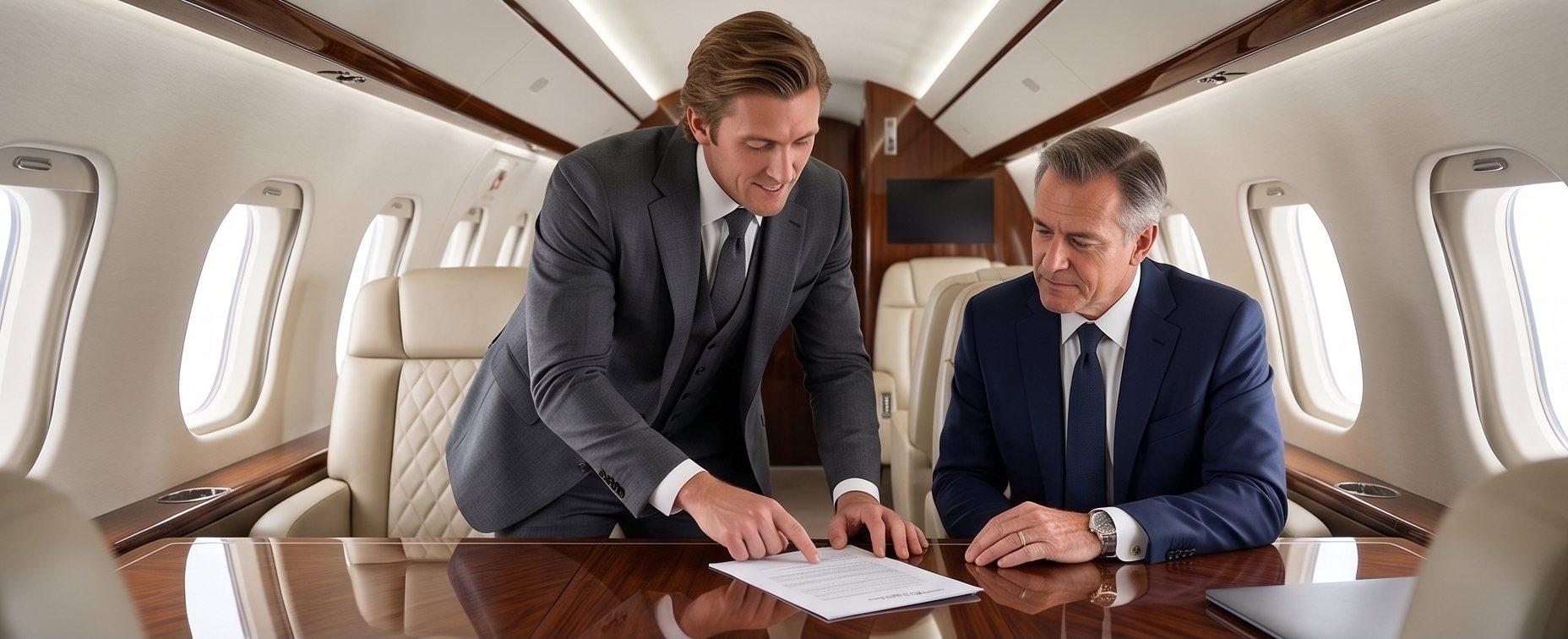 Tyler Hults walking a client through a contract at a cabin table